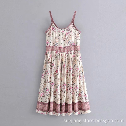 Floral Midi Spaghetti Strap Sling Dress Summer